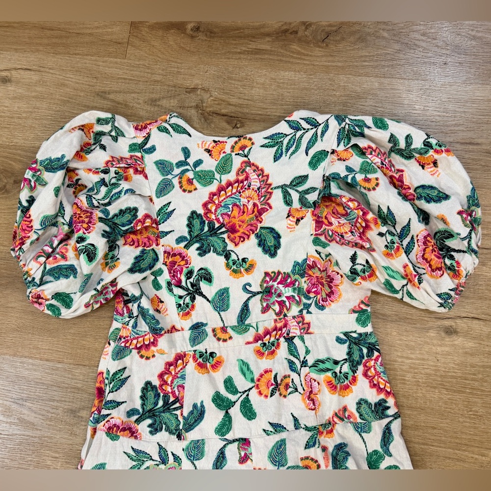 Misa Los Angeles Jamila Dress Floral Puffy Sleeve High Low Midi - Picture 10 of 12